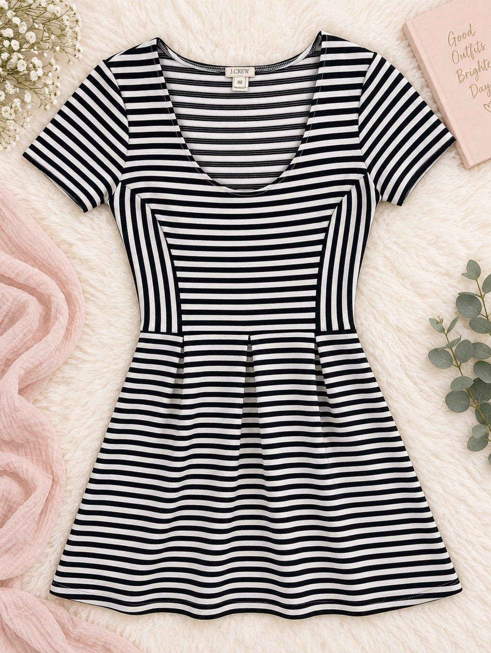 J.Crew Black and White Striped Dress 00 Fit & Flare XS